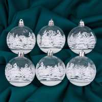 Набор шаров пластик d-6 см, 6 шт "Изморозь" зимний лес, белый