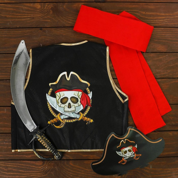 Карнавальный костюм &laquo;Полундра&raquo;, жилетка, шляпа, пояс, меч