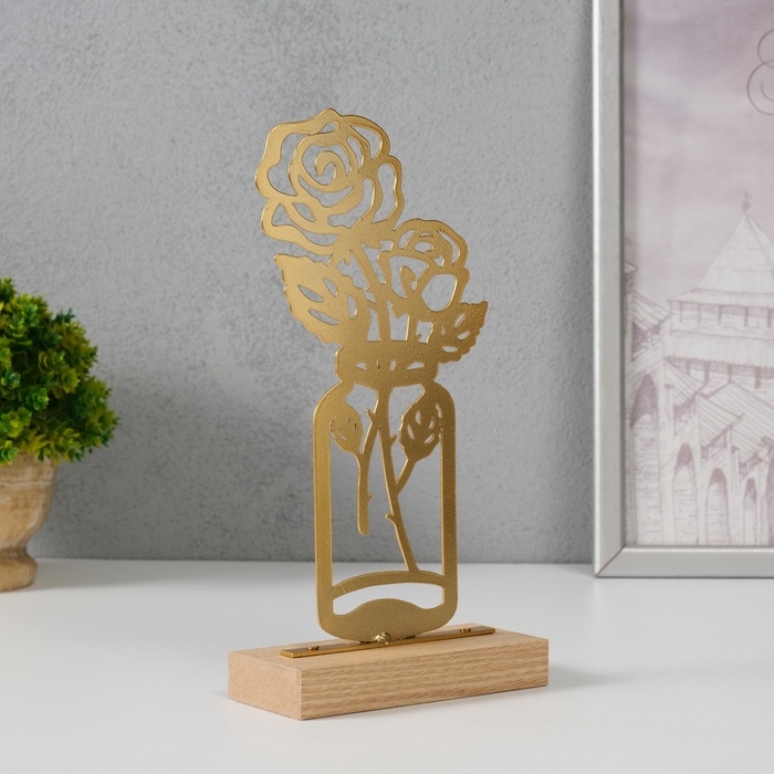 Сувенир металл "Розы в банке" золото 5х11,5х22 см