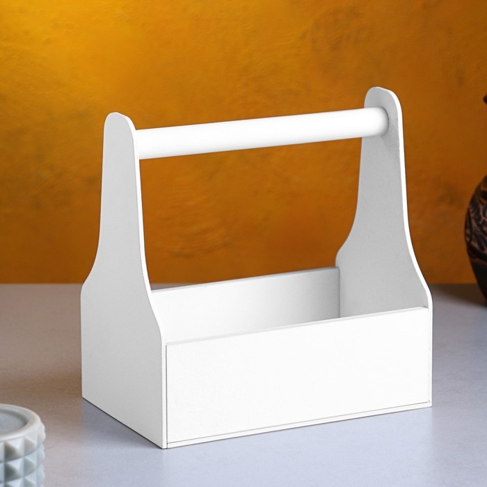 Кашпо деревянное 20&times;12.5&times;20 см Стелла Моно, с ручкой, белый Дарим Красиво