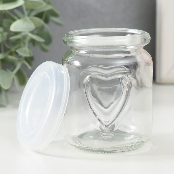 Банка для свечей стекло с крышкой Банка для свечей стекло с крышкой "Сердечко" прозрачная 150 мл 6х6х8 см
