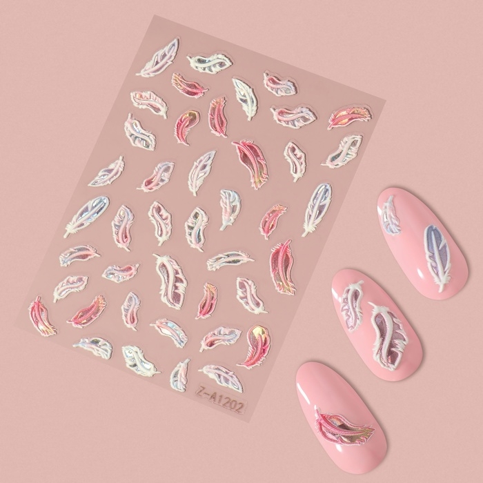 Наклейки для ногтей &laquo;Пёрышки&raquo;, объёмные, разноцветные/голографический