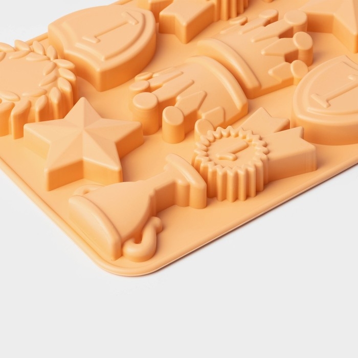 Форма для шоколада Доляна &laquo;Чемпион&raquo;, сиилкон, 12 ячеек, 24&times;16&times;2 см, цвет оранжевый