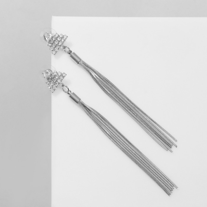 Серьги висячие со стразами &laquo;Одиссея&raquo; треугольник, цвет белый в серебре