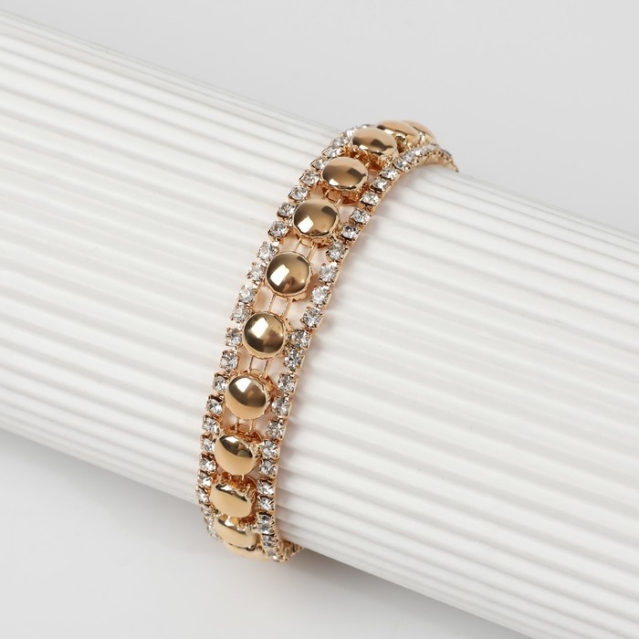 Браслет со стразами &laquo;Сияй&raquo; нить кругами, цвет белый в золоте, 18 см