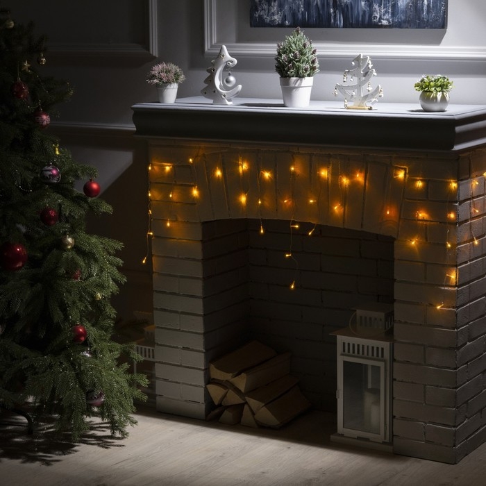 Гирлянда &laquo;Бахрома&raquo; 3 &times; 0.5 м, IP20, прозрачная нить, 80 LED, свечение жёлтое, 8 режимов, 220 В