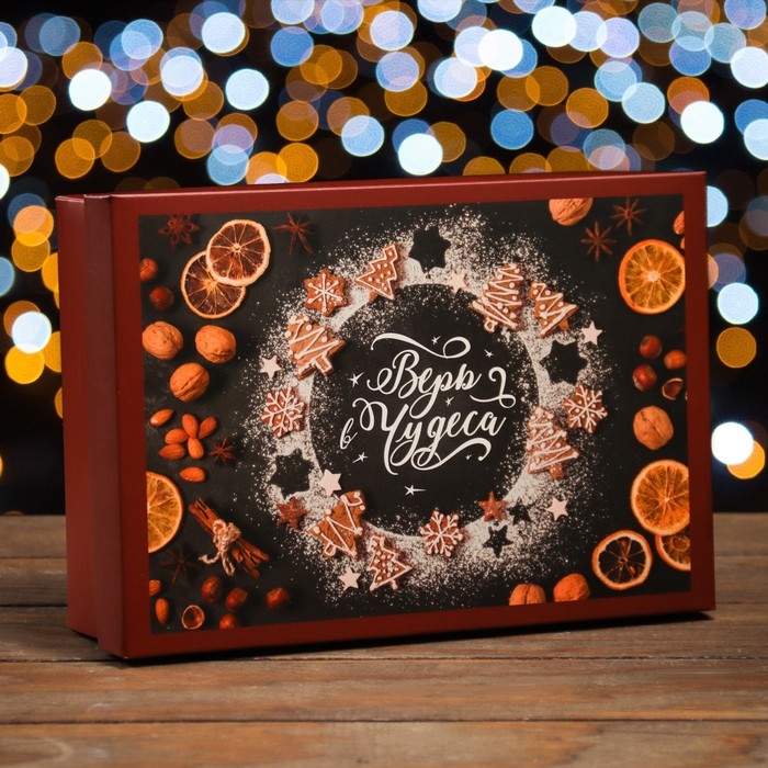 Новый год. Коробка подарочная новогодняя складная, крышка-дно Новый год. Коробка подарочная новогодняя складная, крышка-дно "Верю в чудеса" 24 х 17 х 8 см