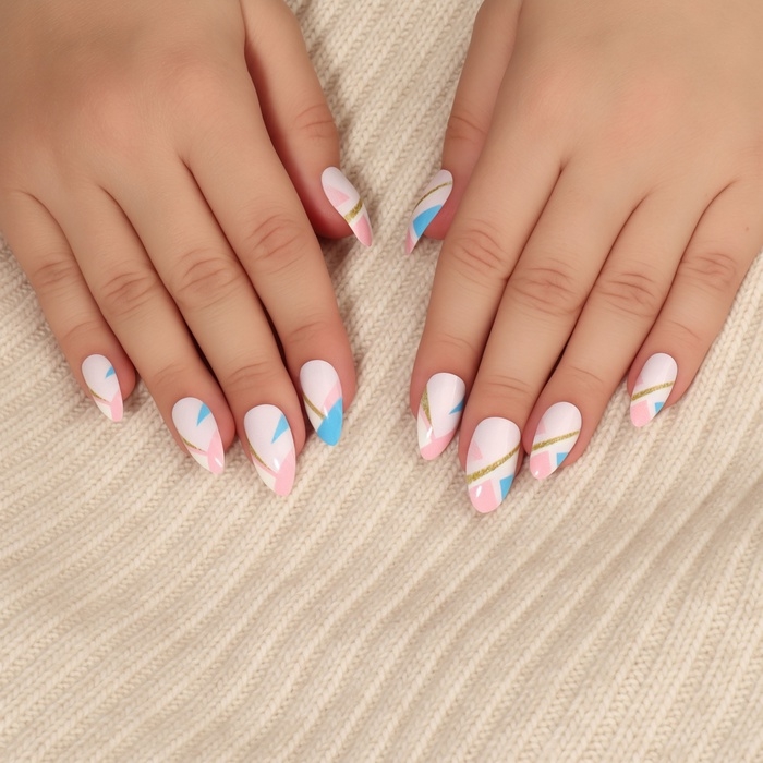 Накладные ногти &laquo;Лео&raquo;, 12 шт, с клеевыми пластинами, форма миндаль, белые, бежевые