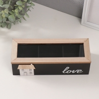 Шкатулка дерево с делениями "Домик" чёрная 23,7х9,5х7,5 см