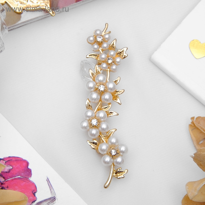 Брошь &laquo;Веточка с цветами&raquo;, цвет белый в золоте