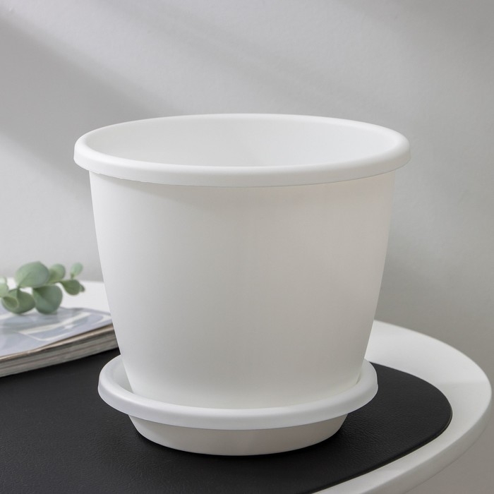 Горшок для цветов с поддоном &laquo;Афина&raquo;, 2,2 л, пластиковый, цвет белый