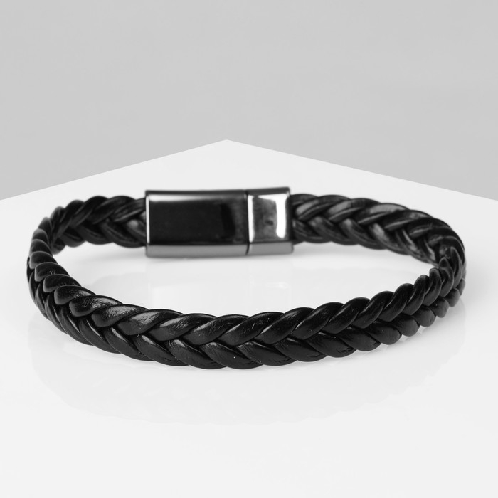 Браслет унисекс &laquo;Косичка&raquo; гладкая, цвет чёрный с серым металлом, 22 см