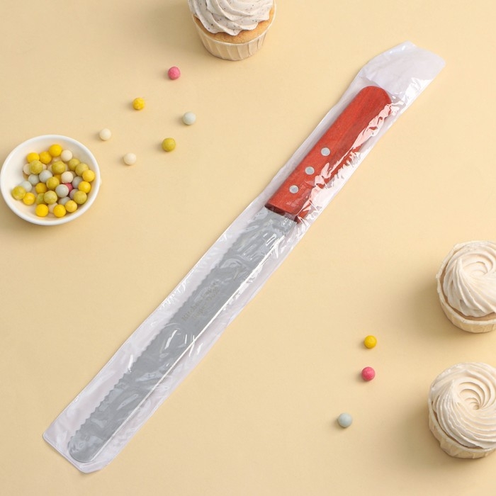 Нож для бисквита двусторонний KONFINETTA, с крупными зубцами и ровным краем, лезвие 25 см, толщина лезвия 0,9 мм