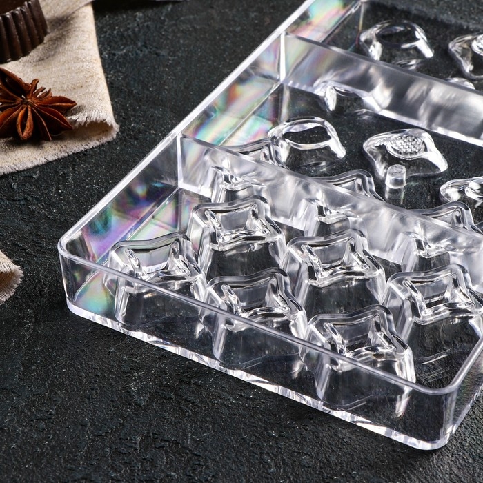 Форма для конфет и шоколада &laquo;Блеск&raquo;, 18 ячеек, 20&times;12&times;2,5 см, цвет прозрачный
