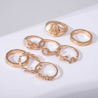 Кольцо набор 8 штук &laquo;Природа&raquo;, размер МИКС, цвет золото