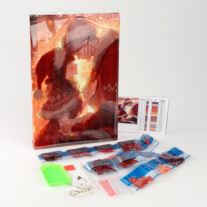 Алмазная мозаика на новый год с частичным заполнением на подрамнике &laquo;Влюбленная пара&raquo;, 20 х 30 см, с гирляндой, новогодний набор для творчества