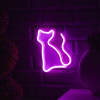 Неоновая вывеска &laquo;Кошка&raquo; 16 &times; 23 см, батарейки ААх3 (не в комплекте), USB, свечение розовое