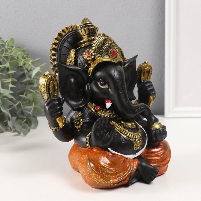 Сувенир полистоун Сувенир полистоун "Ганеша чёрный, в оранжевых шароварах" 12х17,5х21 см