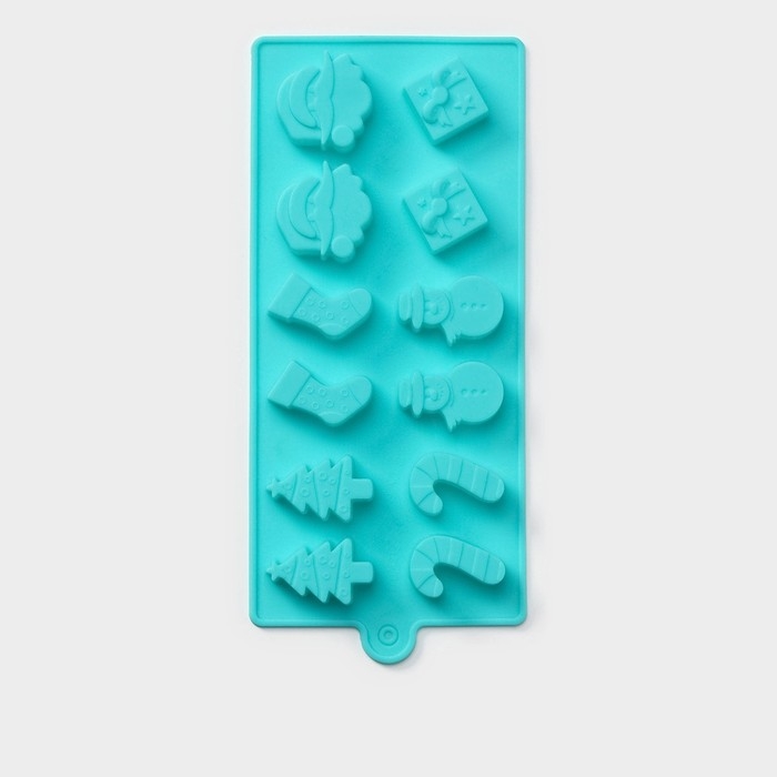 Форма для конфет и шоколада новогодняя Доляна &laquo;Новый год&raquo;, силикон, 21,5&times;10 см, 12 ячеек, цвет бирюзовый