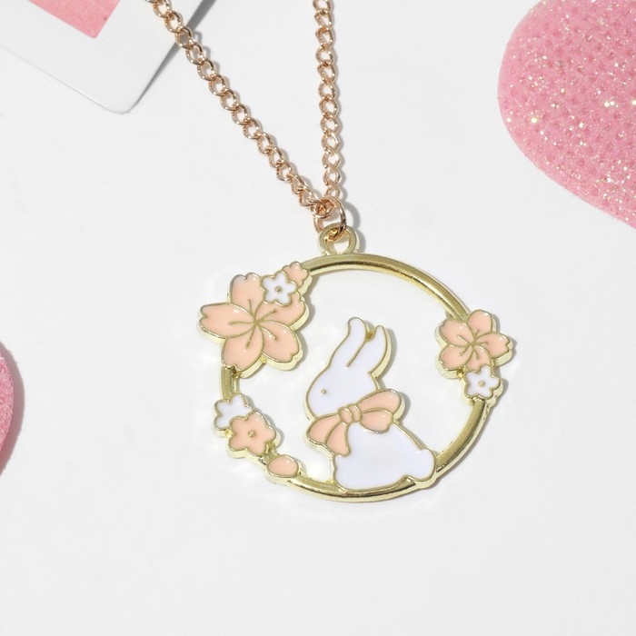 Кулон детский &laquo;Выбражулька&raquo; зайчик, цвет бело-розовый в золоте