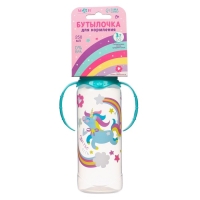 Бутылочка для кормления &laquo;Волшебная пони&raquo;, классическое горло, с ручками, 250 мл., от 3 мес, цвет бирюзовый