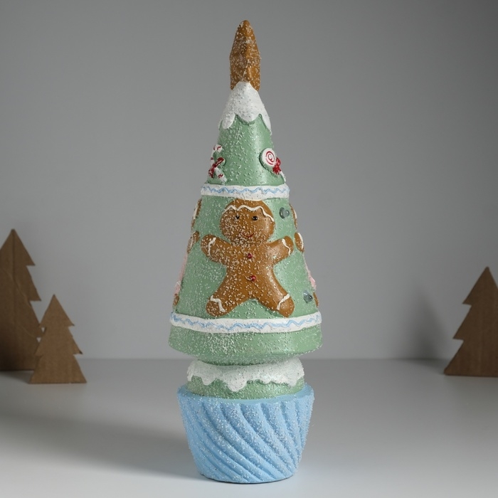 Сувенир керамика свет "Пряничная ёлочка с печенюшками" зелёная 10х10х31 см