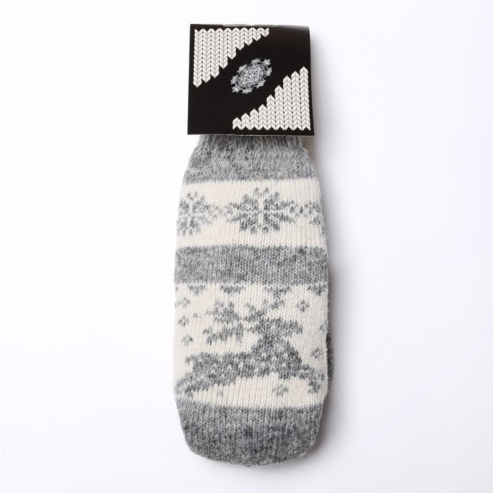 Новый год. Варежки женские шерстяные, цвет серый/белый, размер 20-22