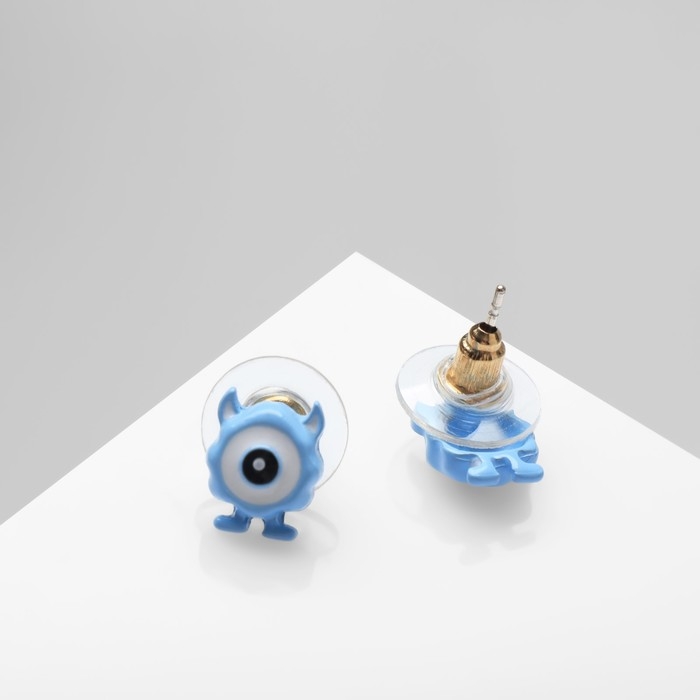 Серьги с эмалью &laquo;Монстрики&raquo; с рожками и ногами, цвет бело-голубой