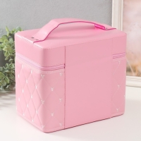 Шкатулка кожзам для косметики "Ромбы и мишки. Этажи" розовая 24,5х20,5х27 см Шкатулка кожзам для косметики "Ромбы и мишки. Этажи" розовая 24,5х20,5х27 см