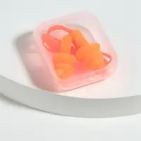 Беруши на шнурке, 3&times;1.5 см, в футляре, фасовка 10 шт., силиконовые, оранжевые