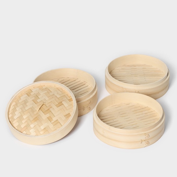 Пароварка Доляна &laquo;Восточная кухня&raquo;, 3 этажа, d=24 см, бамбук