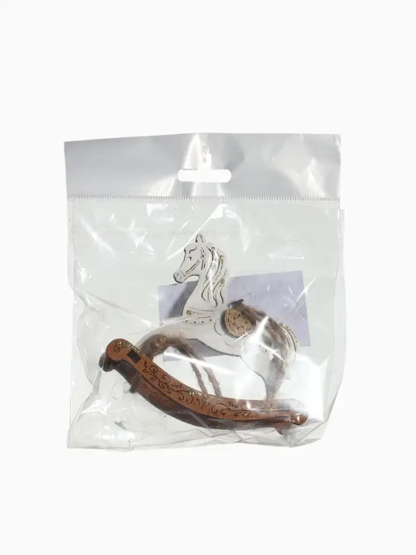 Ёлочное украшение "Лошадка-качалка" 9х2,5х8 см, Белый-дуб