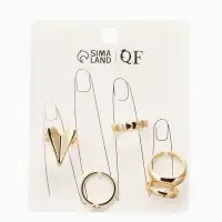 Набор колец 5 шт "Новый стиль" сердечки, размер МИКС, цвет золото