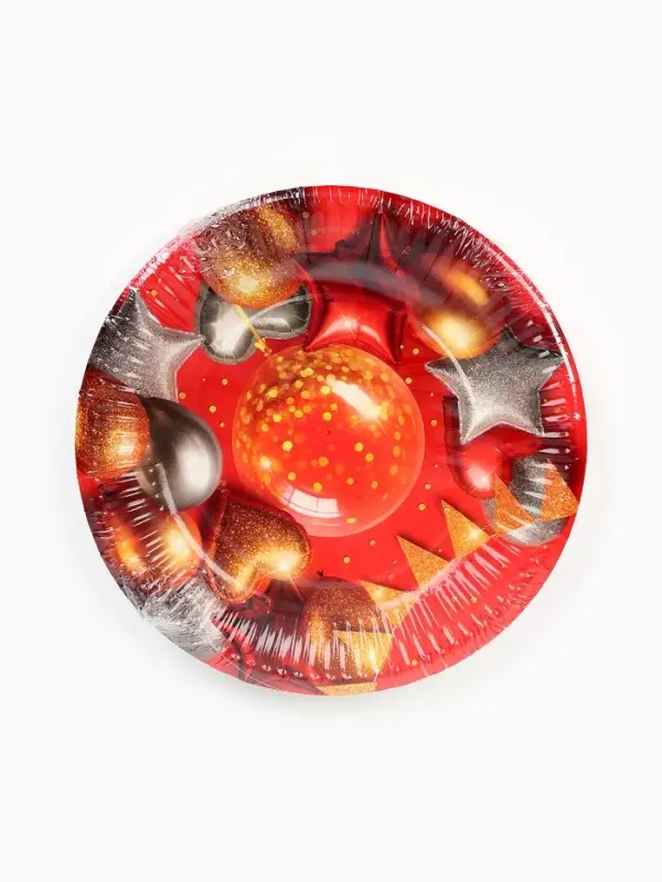 Тарелка одноразовая бумажная &laquo;Воздушные шары фольга&raquo;, красная 18 см