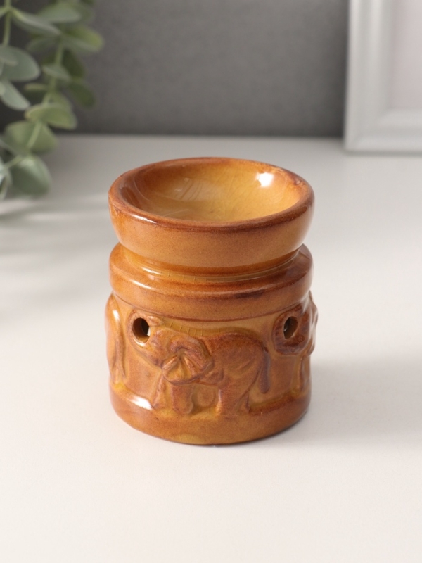 Аромалампа керамика "Слоны в саванне" корица 7х7х7,8 см