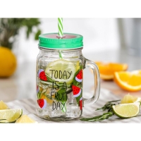 Банка стеклянная с крышкой и трубочкой Доляна «Счастливый день», 450 мл, 10,5×7,5×13 см, цвет МИКС Банка стеклянная с крышкой и трубочкой Доляна «Счастливый день», 450 мл, 10,5×7,5×13 см, цвет МИКС