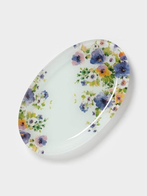 Блюдо сервировочное Доляна &laquo;Букет незабудок&raquo;, 24,5&times;15&times;2 см , стекло, рисунок
