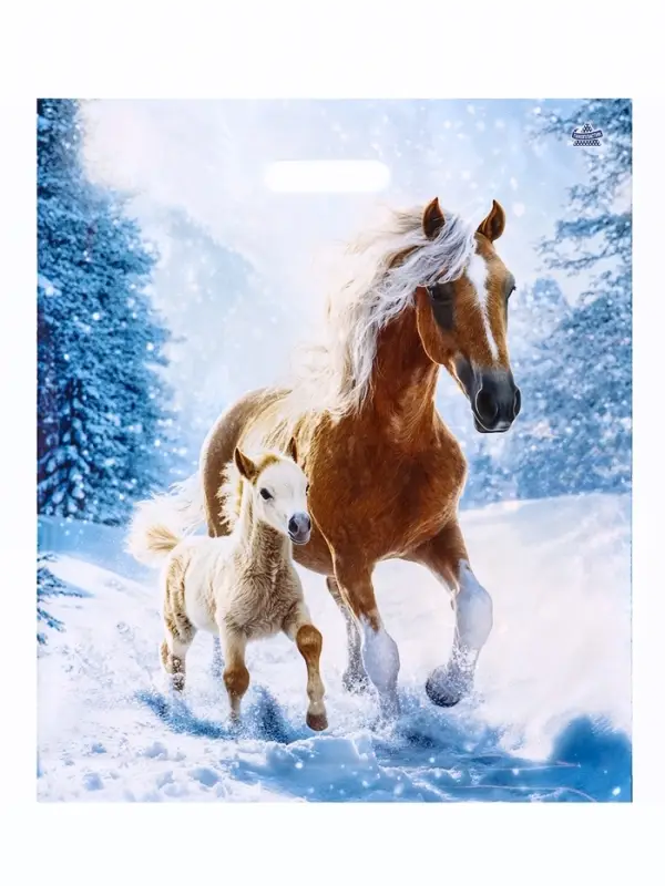 Пакет подарочный, новогодний &laquo;Дуэт&raquo;, полиэтиленовый с вырубной ручкой, л 45&times;38 см, 60 мкм