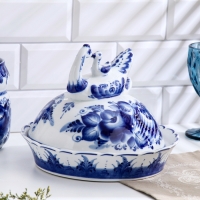 Блинница "Уточка", d-24см, h-20,5см, гжель, 1 сорт