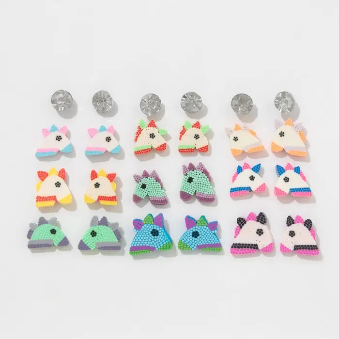 Серьги пусеты QF &laquo;Единороги милашки&raquo;,12 пар, цветные в серебре
