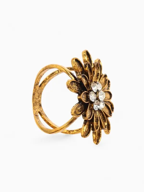 Кольцо для платка "Цветок Хризантема", цвет белый в чернёном золоте