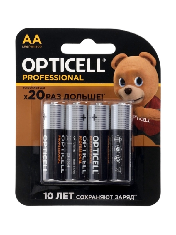 Батарейка алкалиновая OPTICELL PROFESSIONAL, AA, LR06-4BL, 1.5В, блистер, 4 шт