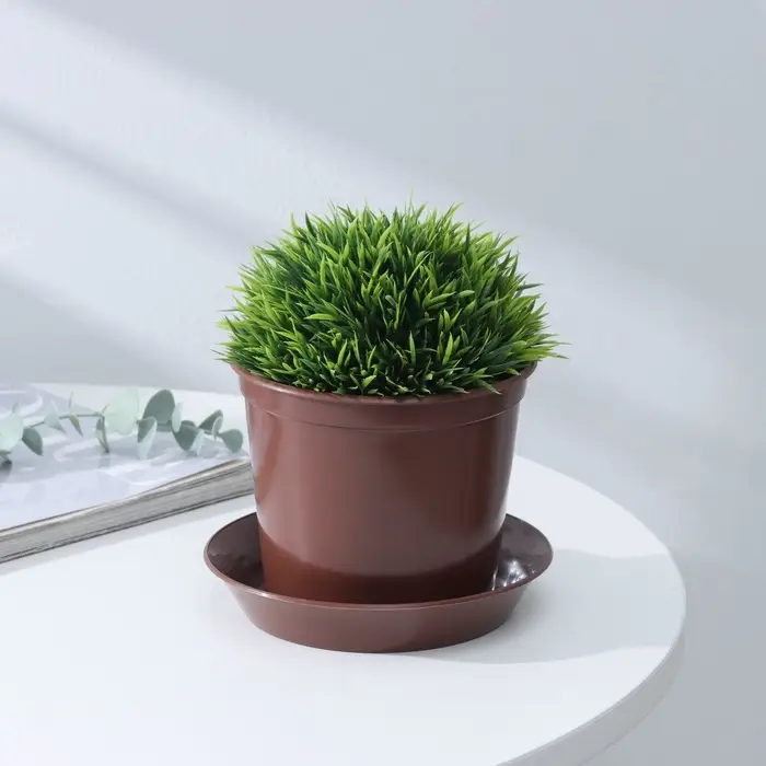 Горшок для цветов с поддоном &laquo;Доляна&raquo;, 800 мл, пластиковый, коричневый, оттенок МИКС