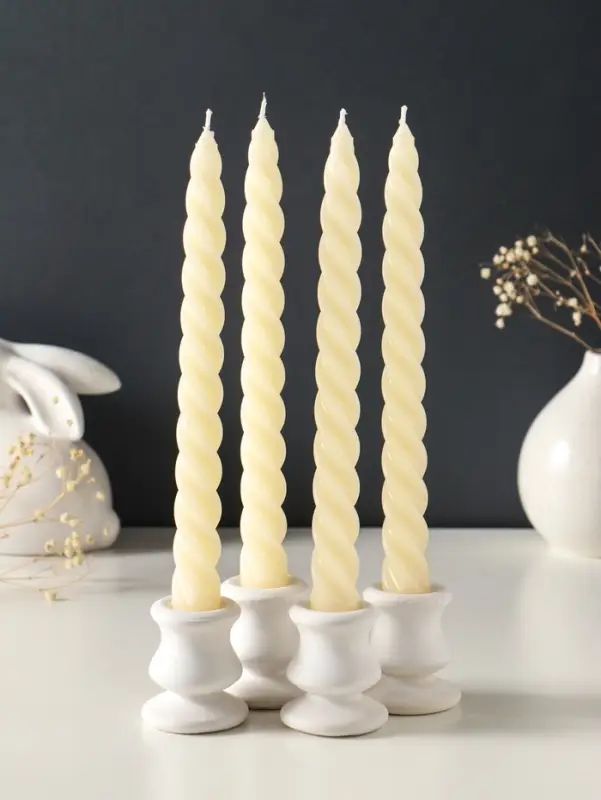 Набор свечей витых, 2,3х 24,5 см, 5 ч, 50 г, 4 штуки, слоновая кость