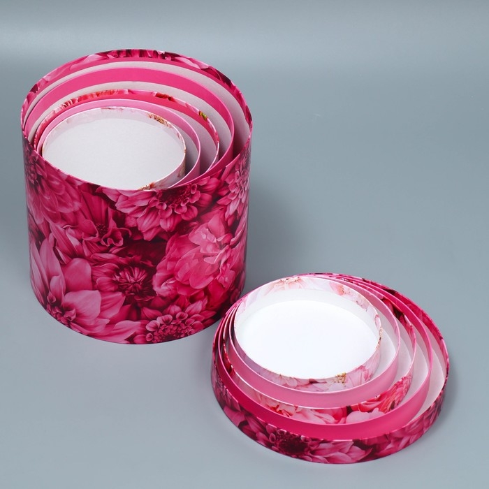 Набор шляпных коробок 5 в 1, упаковка подарочная, &laquo;Цветы&raquo;, 13 х 14 ‒ 19.5 х 22 см