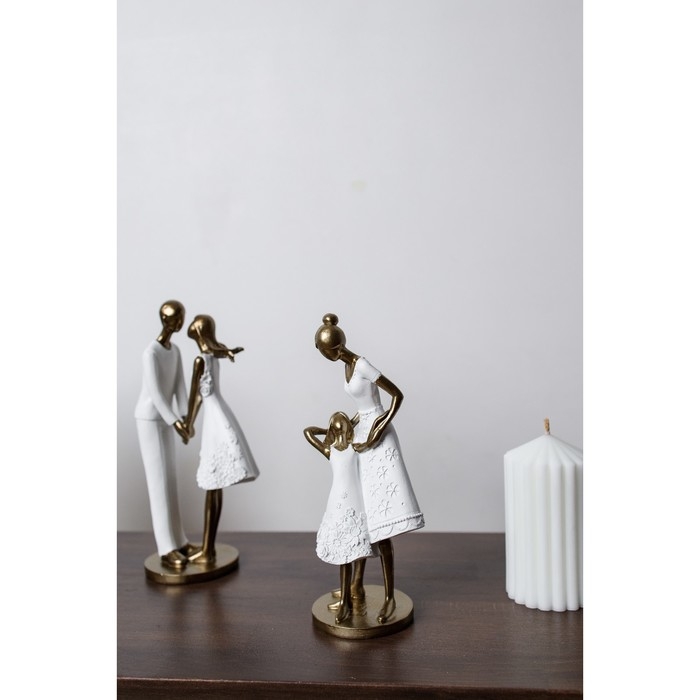 Сувенир полистоун "Мама с дочкой, в белых платьях с цветами" 9х8,5х23,5 см