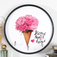 Крючки декоративные 3 крючка "Пионы в вафельном рожке" 30х30 см Крючки декоративные 3 крючка "Пионы в вафельном рожке" 30х30 см