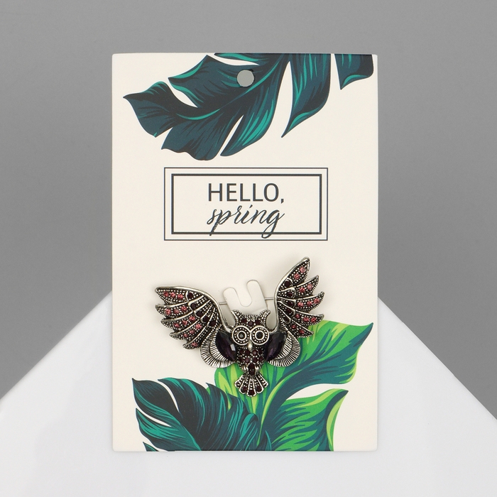 Брошь &laquo;Сова&raquo;, цвет фиолетовый в чернёном серебре