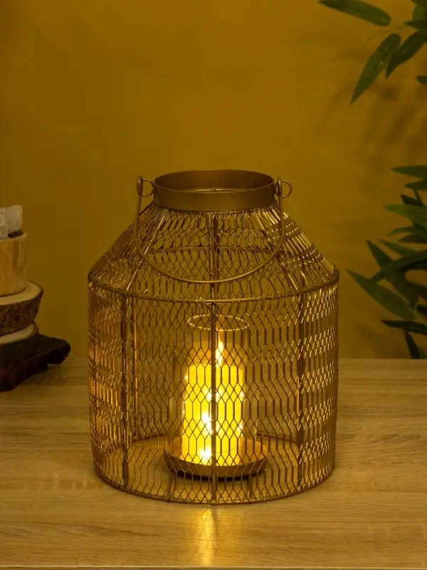 Подсвечник фонарь со стеклянной колбой 20х20х26 см, d 9 см, металл, цв. золото