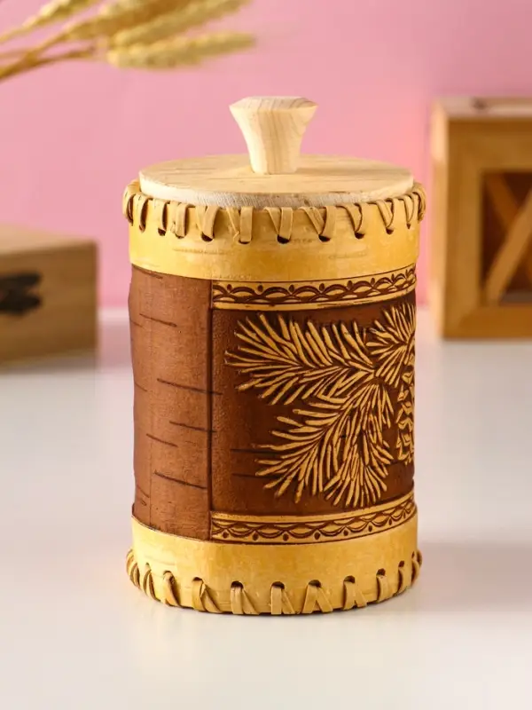 Туес шитый "Шишки" , D8смхH(с хватком)14см, береста